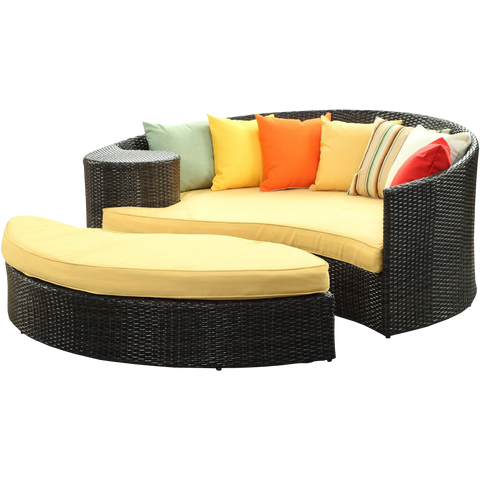 LexMod Quest Circular Outdoor Wicker Rattan Patio Daybed