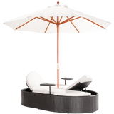Marbella Espresso Outdoor Patio Double Chaise Lounge Bed with Umbrella